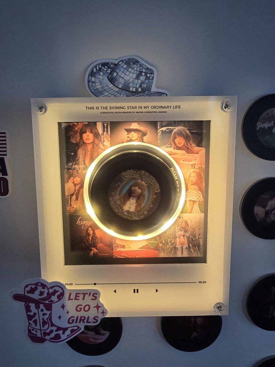 A customer's Waxlane player glowing on a fridge door, surrounded by their country discs.