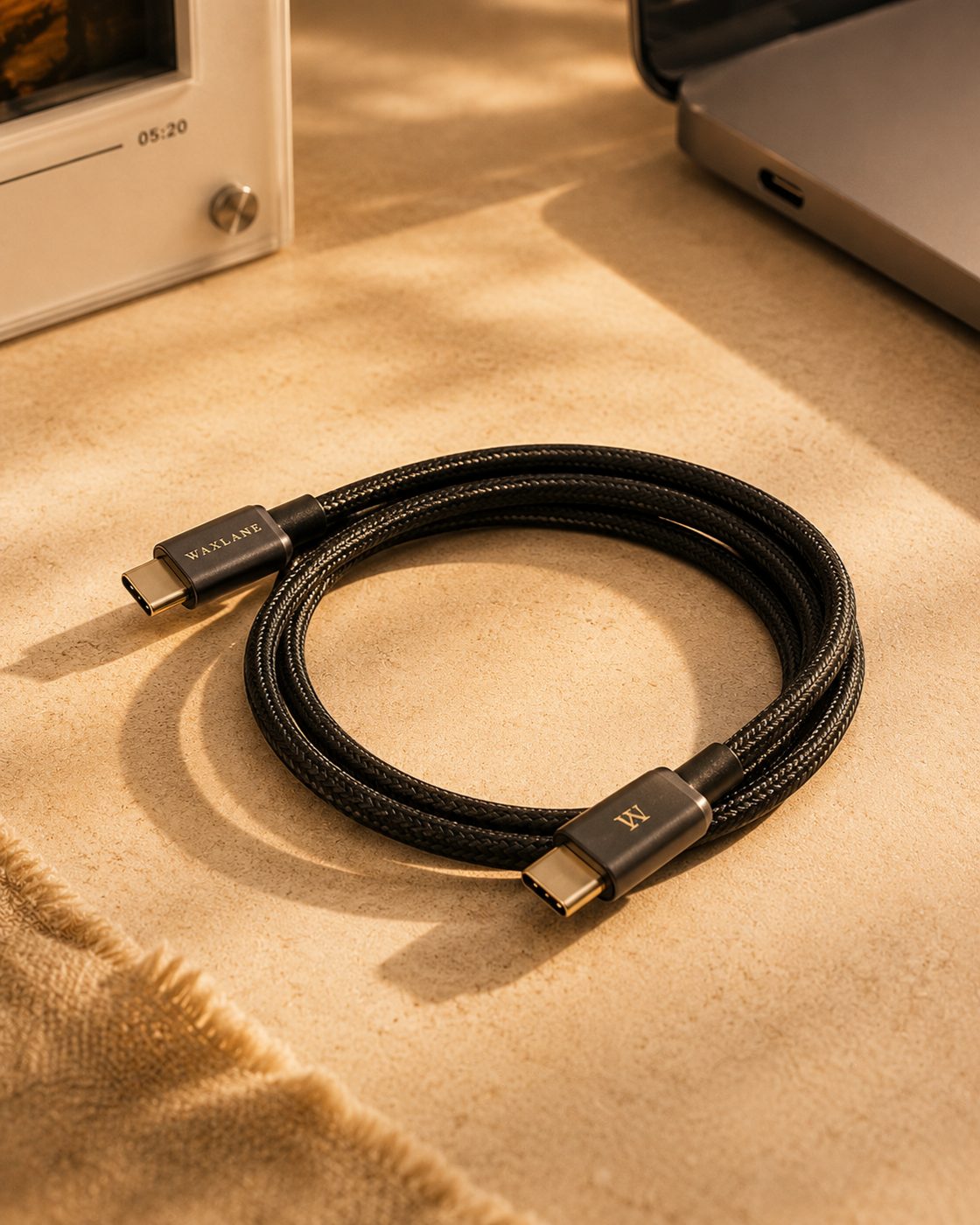 The braided USB-C cable that ships with every Waxlane player.